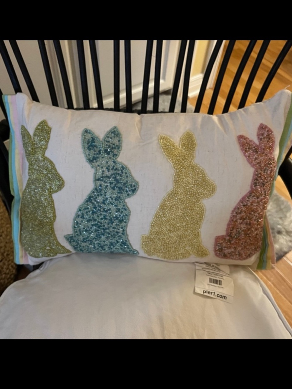 Pier 1 Easter Bunny Sequin Accent Pillow - Pastel Multi 16x20